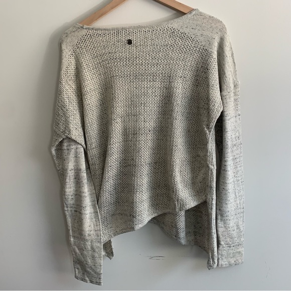 Prana Grey Asymmetrical Hem Open Knit Organic Cotton Crewneck Sweater - Picture 11 of 11